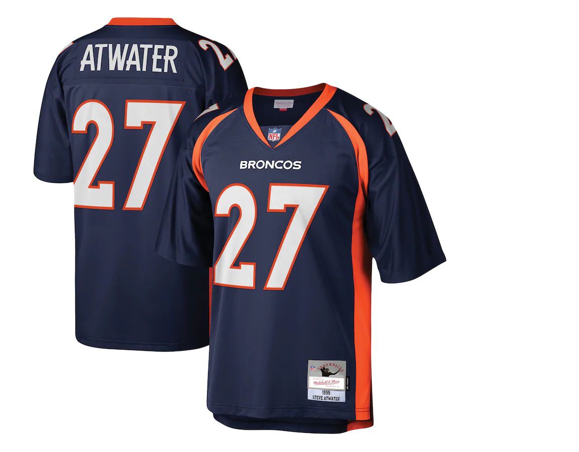 Men Denver Broncos #27 Steve Atwater Mitchell Ness Navy Legacy Replica NFL Jersey
